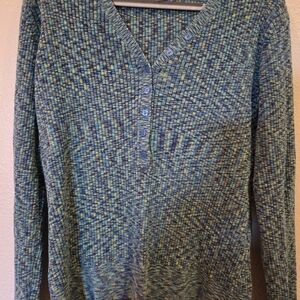 B Womens Mixed Blue-Green Cotton Knit Henley Sweater Sz X-Large